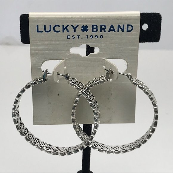 Lucky Brand Women Earrings Silver plated Hoops Ope - Picture 4 of 12